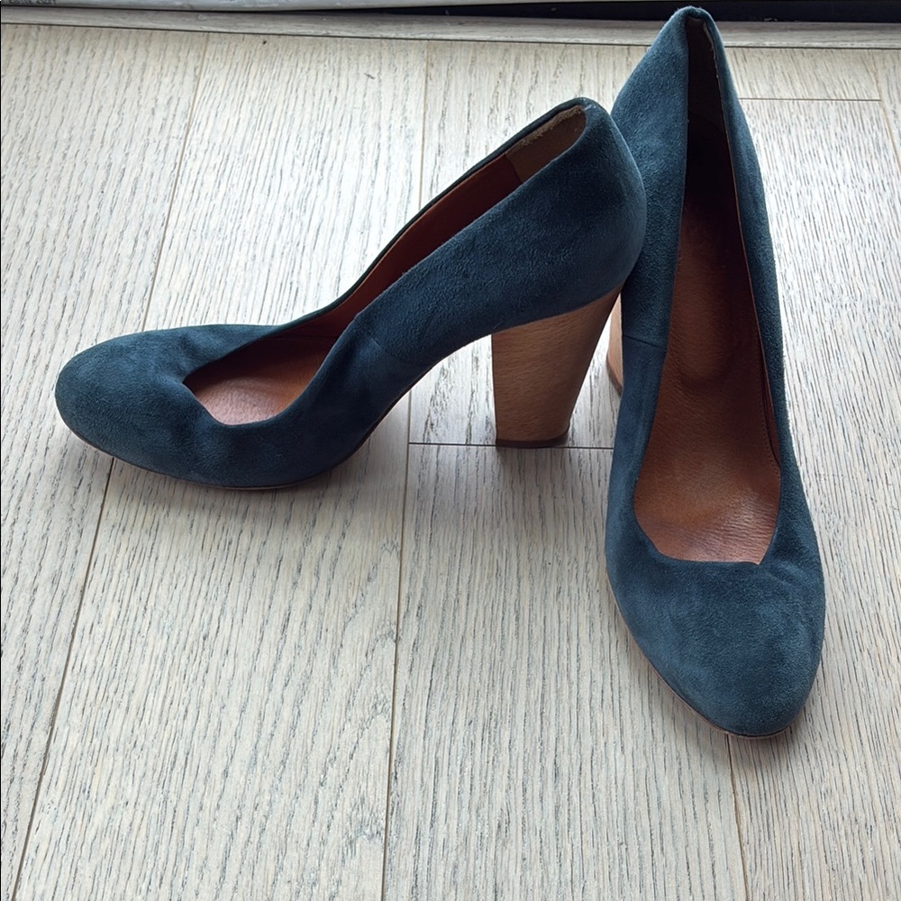Madewell Blue Suede Chunky Heels (sz9)